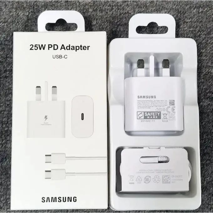 Original Samsung 25W PD SuperFast USB C - TYPE C Charger Complete for Galaxy A17,A16,A07,A06,A26,A15,A25,A05,A05S,A06,S23FE With Type C Output