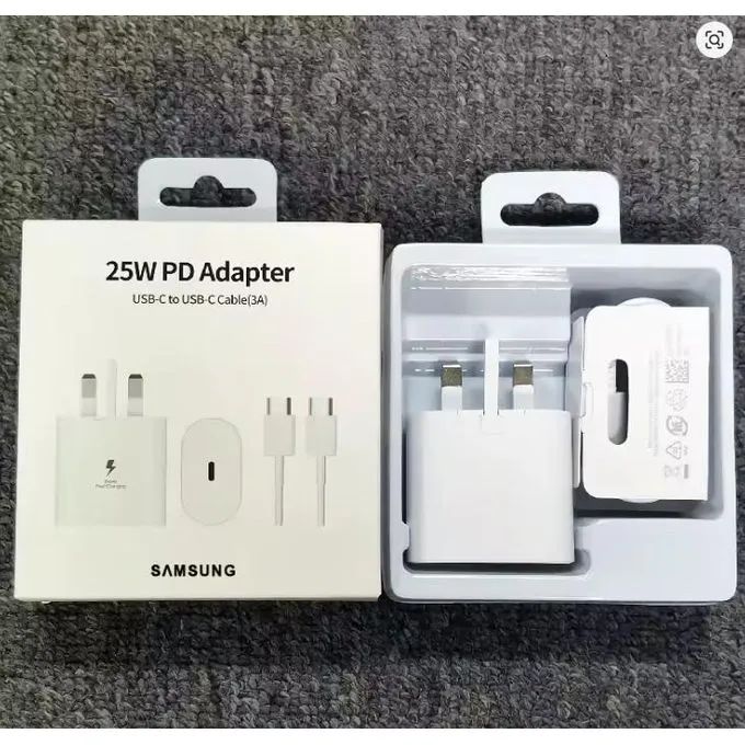 Original Samsung 25W PD SuperFast USB C - TYPE C Charger Complete for Galaxy A17,A16,A07,A06,A26,A15,A25,A05,A05S,A06,S23FE With Type C Output