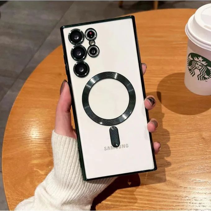 ORIGINAL !!! Luxury Magnetic Phone Case for Samsung Galaxy S22/S23/S24 Ultra 5G – Black & Light Blue, MagSafe Compatible, Wireless Charging, Shockproof Cover