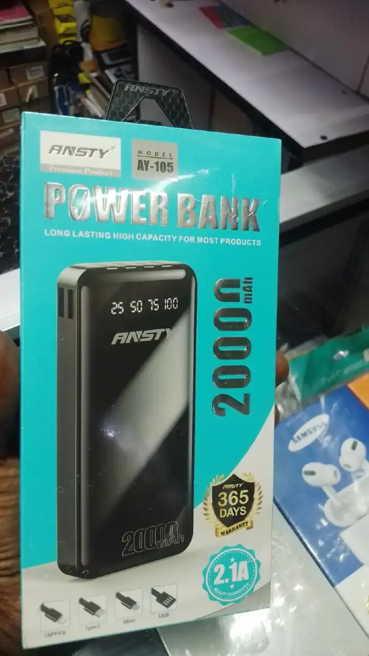 ANSTY Power Bank 20000mAh Built in 4 Cable Portable Charger External Battery Pack Powerbank For iPhone Huawei Xiaomi Samsung Tecno OPPO phone Refurbished Phone SmartPhones Mobile Phones Tablet PC