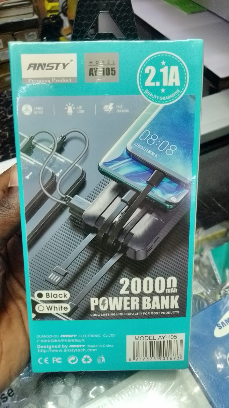 ANSTY Power Bank 20000mAh Built in 4 Cable Portable Charger External Battery Pack Powerbank For iPhone Huawei Xiaomi Samsung Tecno OPPO phone Refurbished Phone SmartPhones Mobile Phones Tablet PC