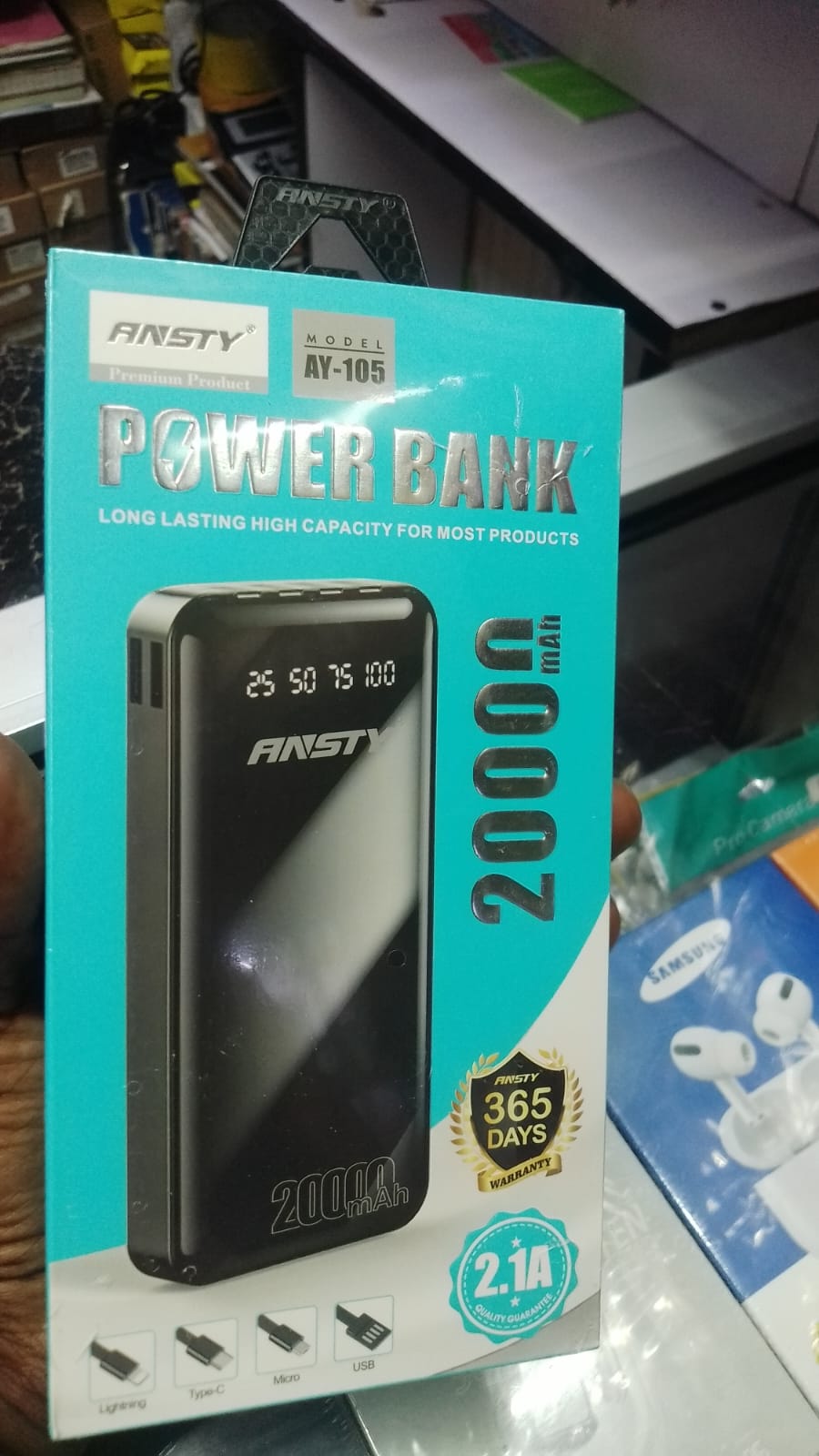 ANSTY Power Bank 20000mAh Built in 4 Cable Portable Charger External Battery Pack Powerbank For iPhone Huawei Xiaomi Samsung Tecno OPPO phone Refurbished Phone SmartPhones Mobile Phones Tablet PC