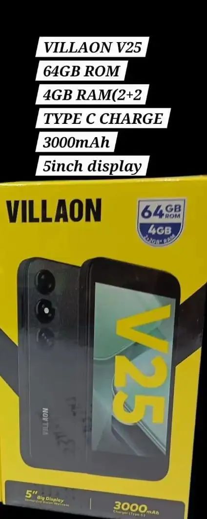 PROMOTION !Villaon V25 64GB+4GB (2+2) 5.0″ Display 8MP Rear + LED Flash 5MP Selfie 3000mAh Battery Dual SIM Type-C Charger Included Smart Phone Basic Android Experience Smart phones