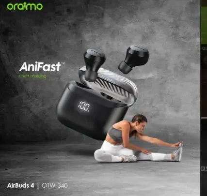 Oraimo AirBuds 4 Powerful Bass IPX7 Waterproof TWS True Wireless Earbuds - Earpho 38-Hr Long Playtimenes Black