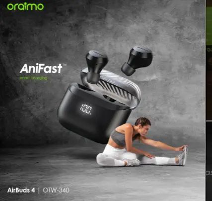 Oraimo AirBuds 4 Powerful Bass IPX7 Waterproof TWS True Wireless Earbuds - Earpho 38-Hr Long Playtimenes Black