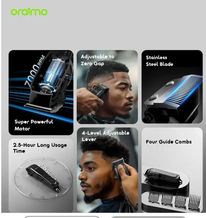 [NEW ARRIVALS] ORIGINAL oraimo EasyCut Super Powerful Adjustable Hair Clipper Shaving Machine
oraimo EasyCut Super Powerful Adjustable Hair Clipper Shaving Machine