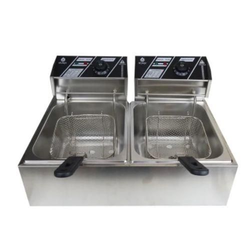 Nunix 6L+6L Commercial Double Electric Deep Fryer Stainless Steel Household Chips Frying Pan Cookware Silver MF02