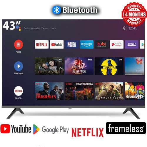 SOLARMAX 43" Inch Full HD Frameless Smart Android TV BLUETOOTH ENABLED, NETFLIX YOUTUBE,APP STORE,MIRACAST, INBUILT DECODER(1 YEAR WARRANTY)+FREE WALL BRACKET+EXTENSION GUARD