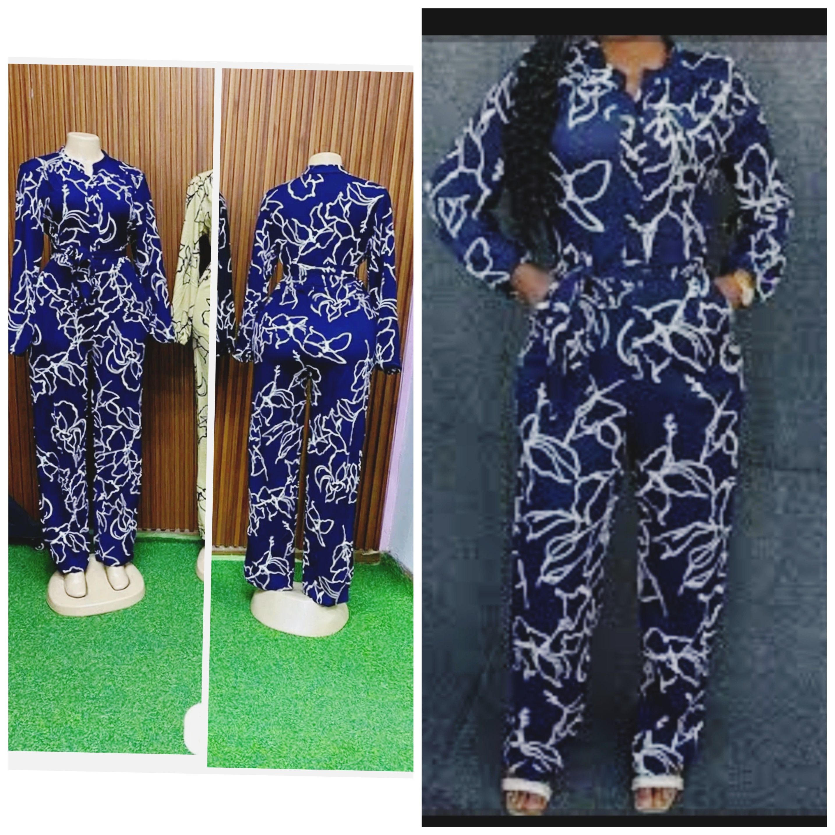 Casual Elegant Ladies' Cozy Jumpsuits - Navy Blue (Patterned)