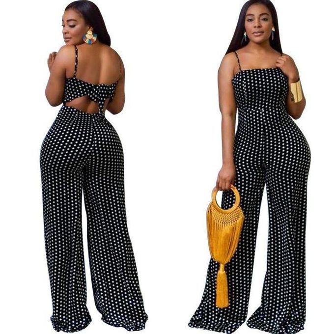 Classic, Cozy Casual Ladies' Polka Dot Jumpsuits - Black