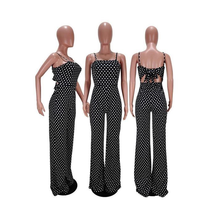 Classic, Cozy Casual Ladies' Polka Dot Jumpsuits - Black