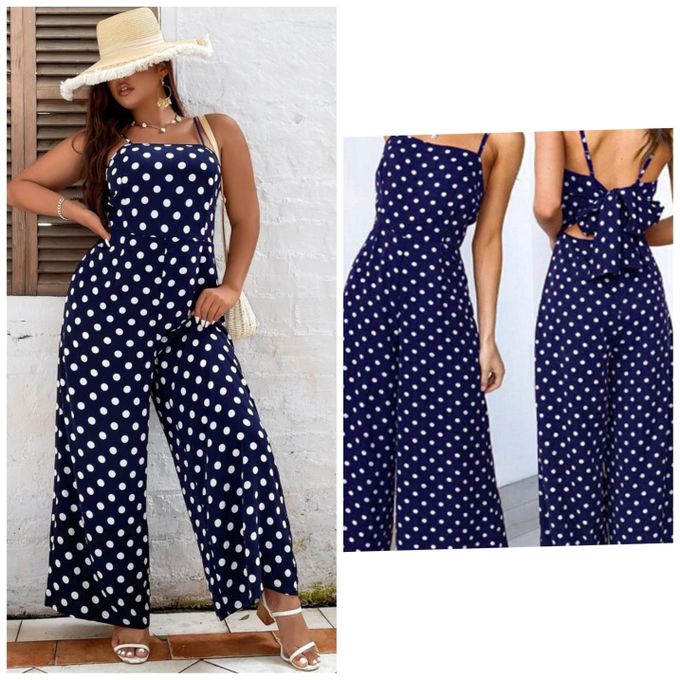 Classic, Cozy Casual Ladies' Polka Dot Jumpsuits - Navy Blue