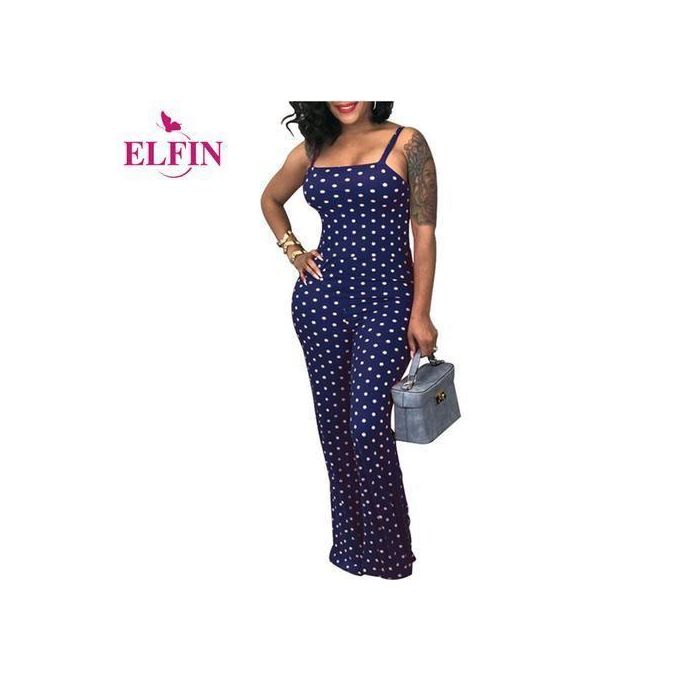 Classic, Cozy Casual Ladies' Polka Dot Jumpsuits - Navy Blue