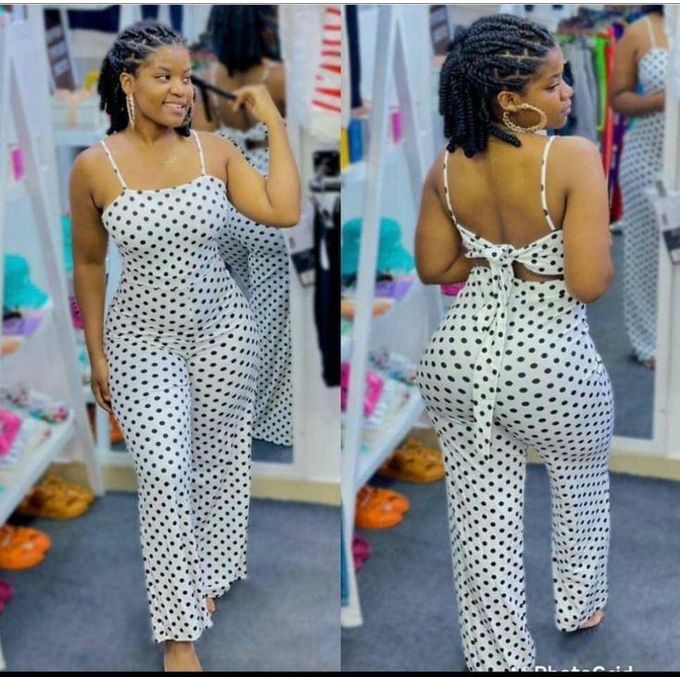 Classic, Cozy Casual Ladies' Polka Dot Jumpsuits - White