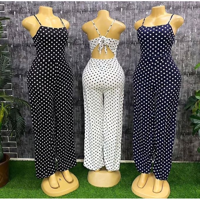 Classic, Cozy Casual Ladies' Polka Dot Jumpsuits - White