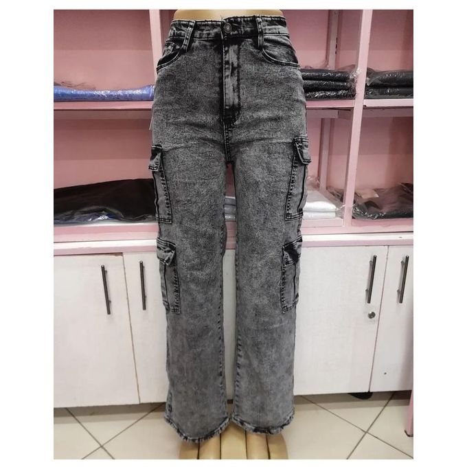 High Waist Jeans, Loose Wide Leg Women's Cargo Pants Jeans