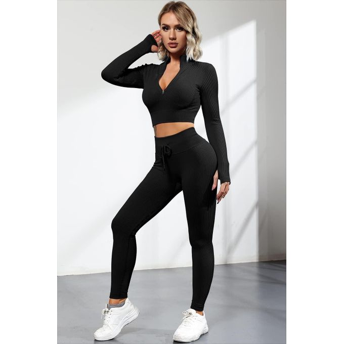 Women's Oudoor/Work-Out & Gym Wear - Black  (2-Piece Top and Pant)