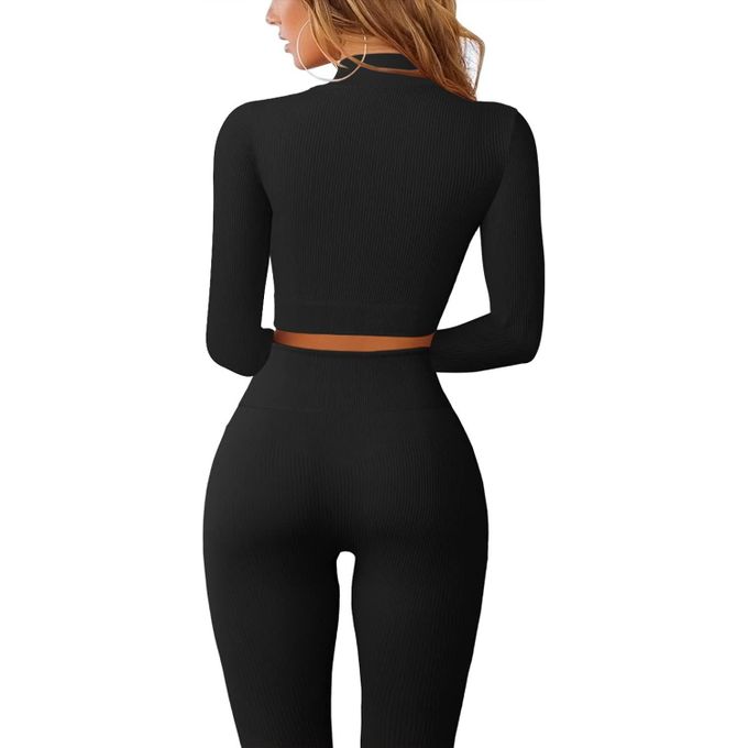 Women's Oudoor/Work-Out & Gym Wear - Black  (2-Piece Top and Pant)
