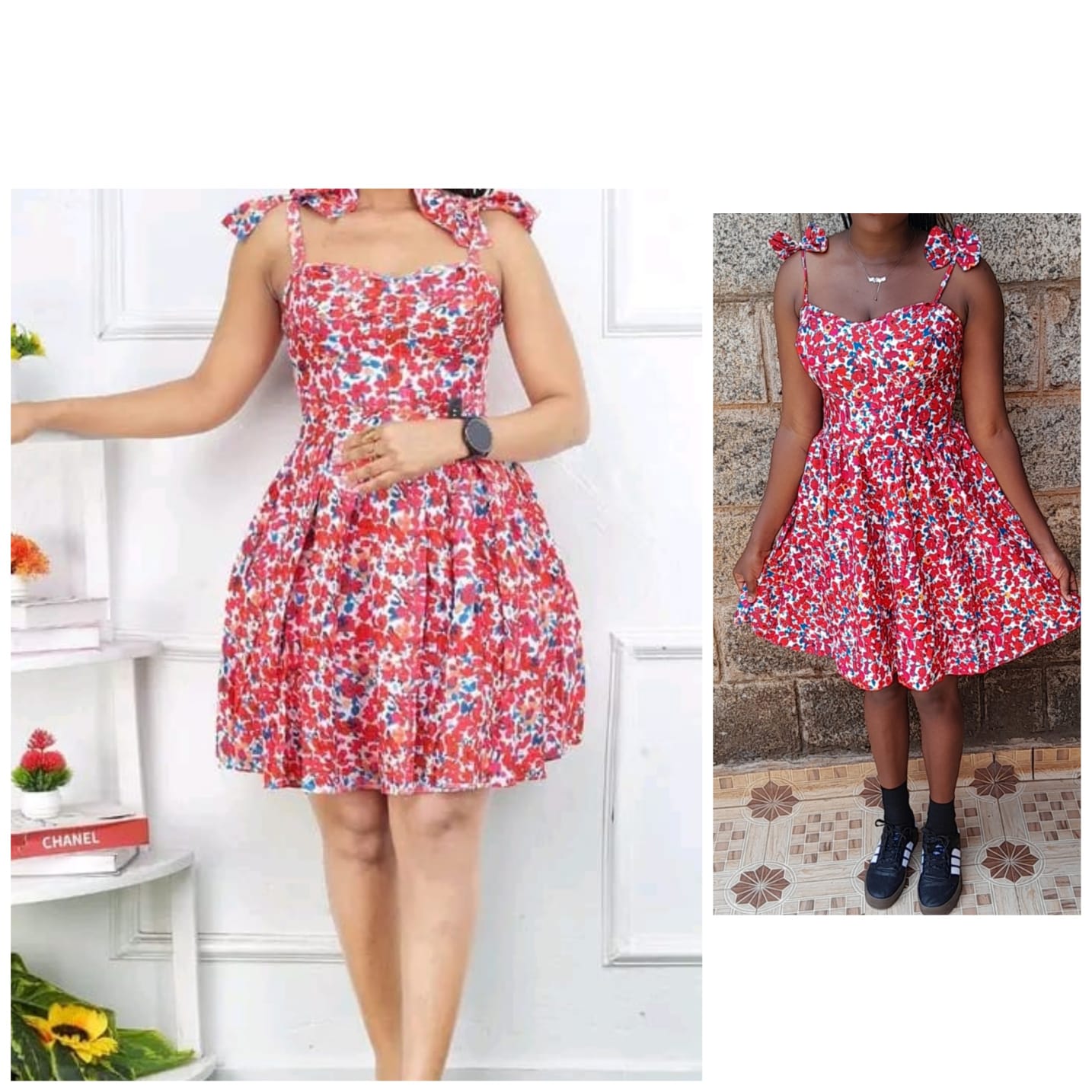 Ladies' Chiq Floral Bowstrap Summer Vest Mini Dress - (Small Fitting) and Flare