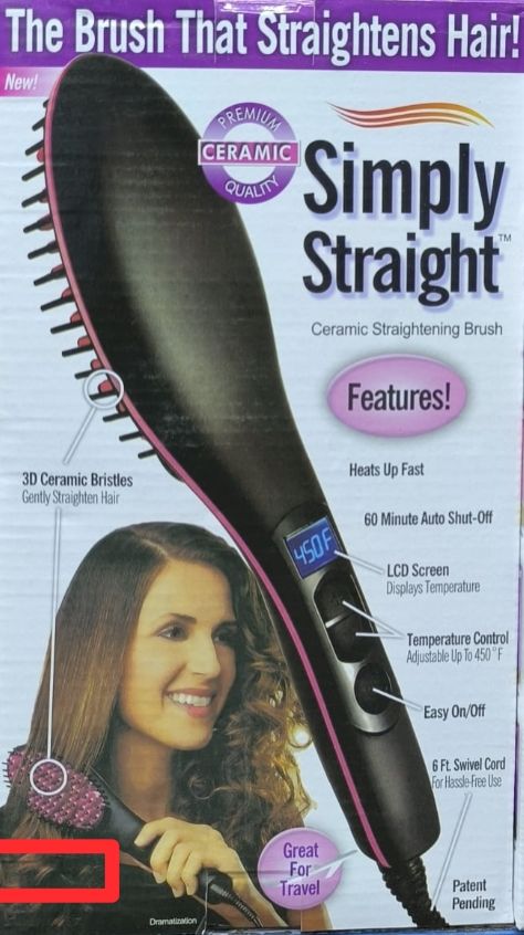 Simply Straight Ceramic Hair Straightening Brush - automatic shutoff after 60 minutes for safety, heats up to 450 degree, with LCD screen temperature control display for women