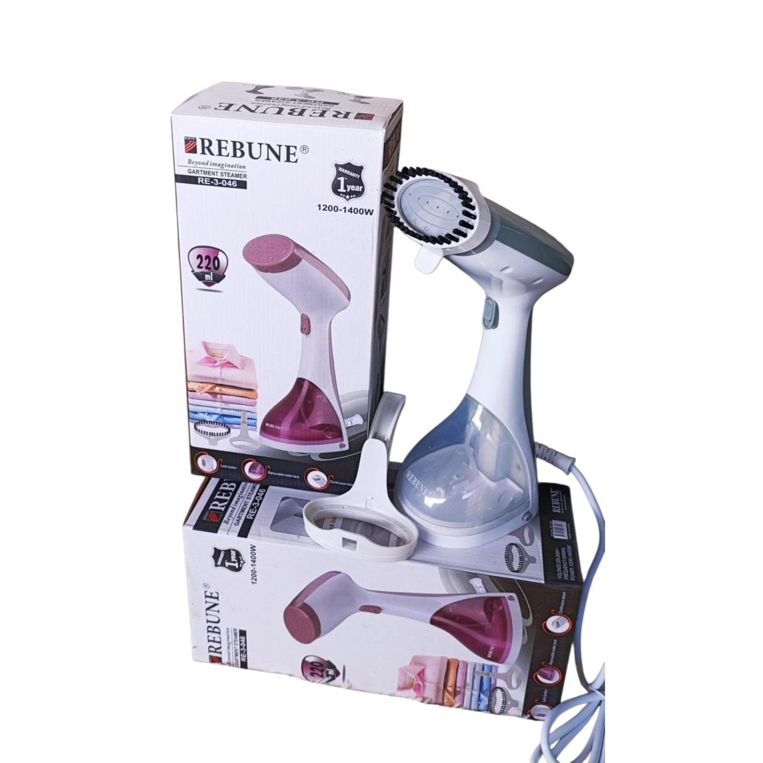 Rebune Portable 1400W garment steamer Lightweight design,Removes wrinkles, Freshens fabric, Efficient Hassle Free steaming Garment steamer