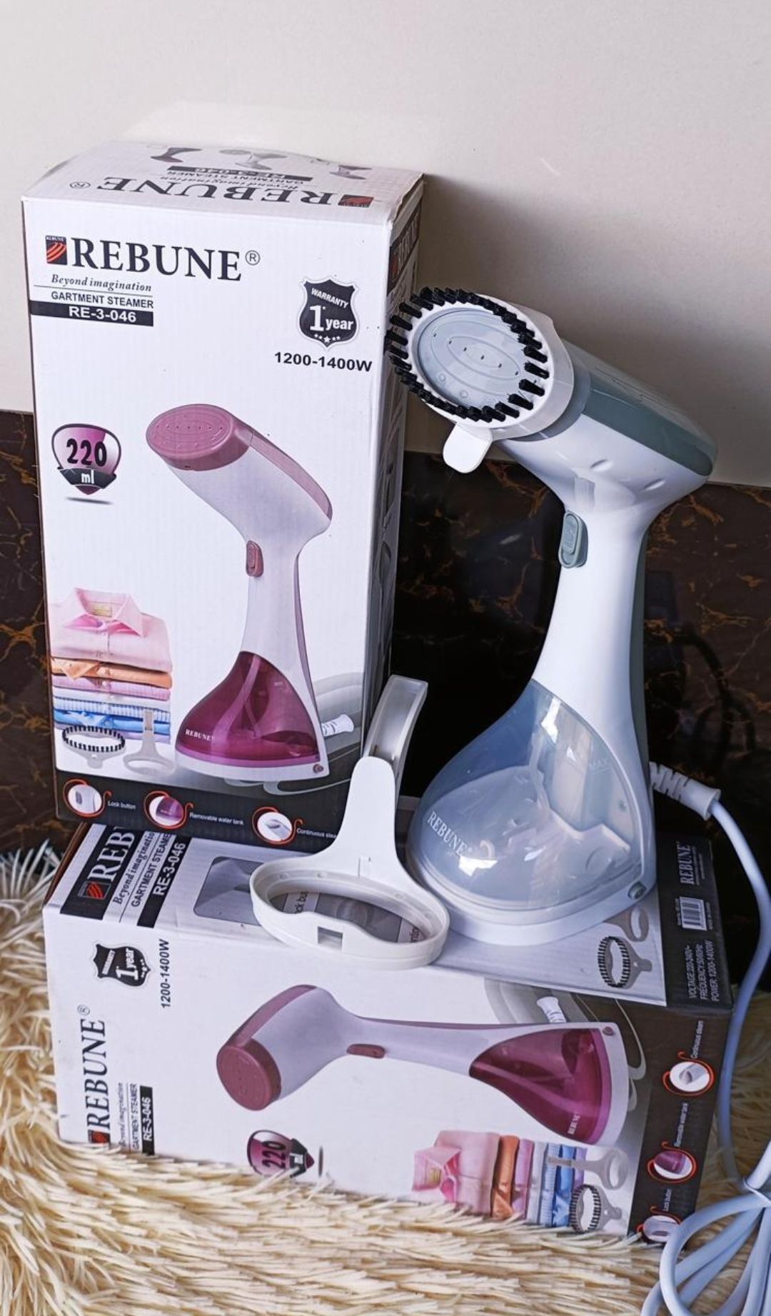 Rebune Portable 1400W garment steamer Lightweight design,Removes wrinkles, Freshens fabric, Efficient Hassle Free steaming Garment steamer