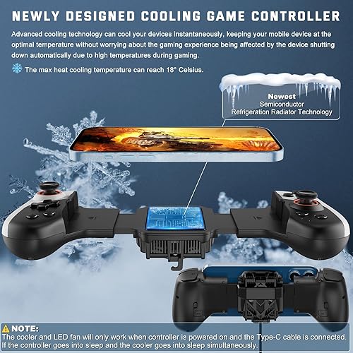 Cooling Phone Game Controller for iPhone/Android/PC/Switch Support, Mobile Gaming Controller with Cooler for iPhone 16/15/14, Galaxy S24/S23/S22, For Android 6.0+ phones– Customizable Buttons, Turbo