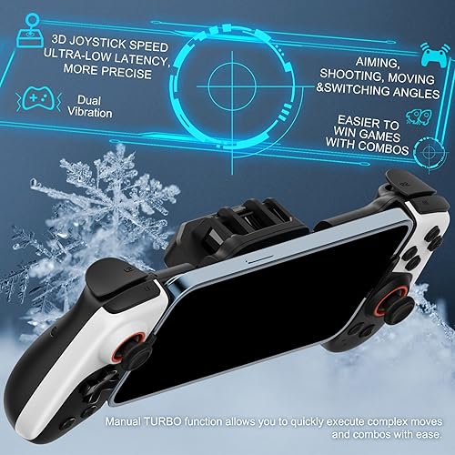Cooling Phone Game Controller for iPhone/Android/PC/Switch Support, Mobile Gaming Controller with Cooler for iPhone 16/15/14, Galaxy S24/S23/S22, For Android 6.0+ phones– Customizable Buttons, Turbo