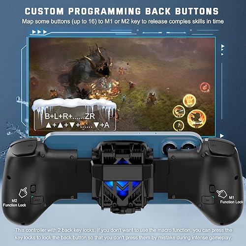 Cooling Phone Game Controller for iPhone/Android/PC/Switch Support, Mobile Gaming Controller with Cooler for iPhone 16/15/14, Galaxy S24/S23/S22, For Android 6.0+ phones– Customizable Buttons, Turbo