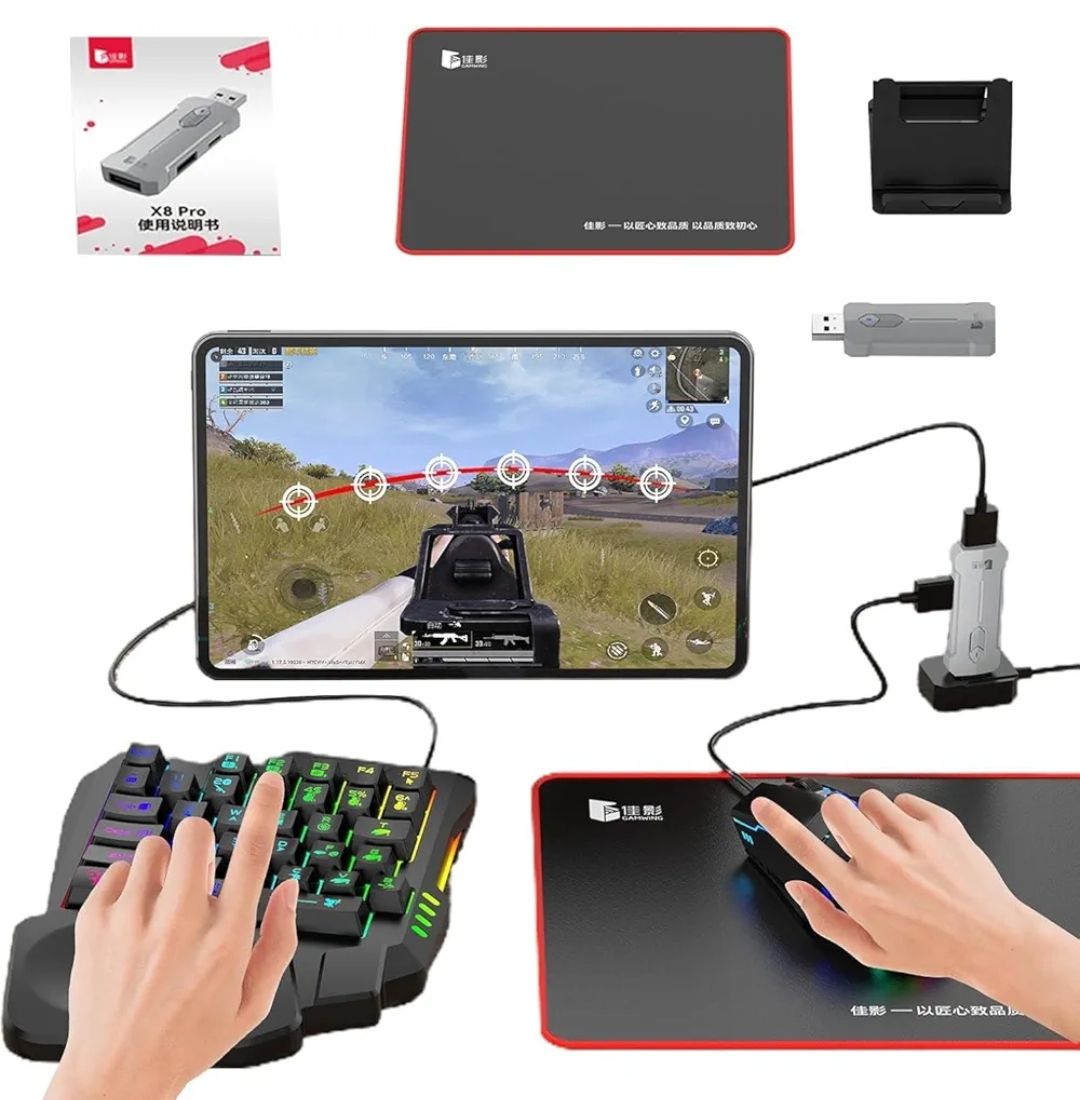5 in 1 X8 PRO Mobile Game Combo Pack with RGB Mini Gaming Keyboard & Mouse & Mobile Holder,Gaming Adapter with Mobile Game Converter for Android Mobile Phone (X8 Pro)