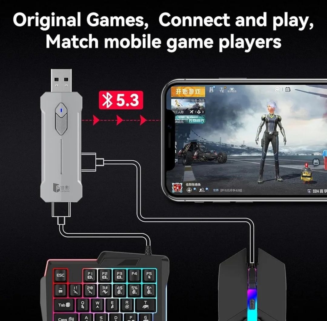 5 in 1 X8 PRO Mobile Game Combo Pack with RGB Mini Gaming Keyboard & Mouse & Mobile Holder,Gaming Adapter with Mobile Game Converter for Android Mobile Phone (X8 Pro)