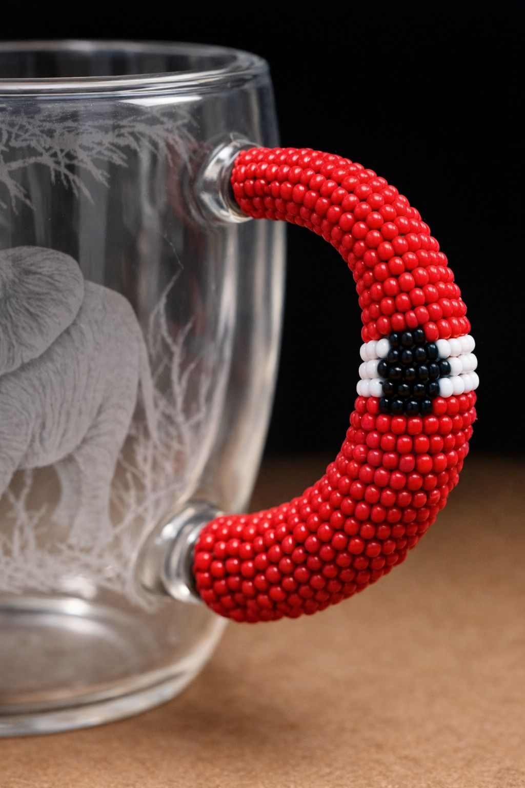 Artisan Animal-Engraved Glass Mug with Beaded Handle – Premium Heat-Resistant Crystal Cup (350ml)