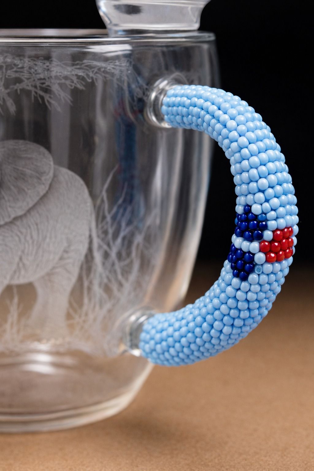 Artisan Animal-Engraved Glass Mug with Beaded Handle – Premium Heat-Resistant Crystal Cup (350ml)