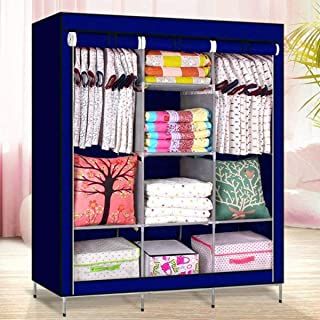 Portable Closet Wardrobe for Hanging Clothes 57.3 Inch Large Capacity Clothes Rack with Cover, 10 Storage Organizer Shelves, 1 Hanging Rods and 6 Pockets, Free Standing