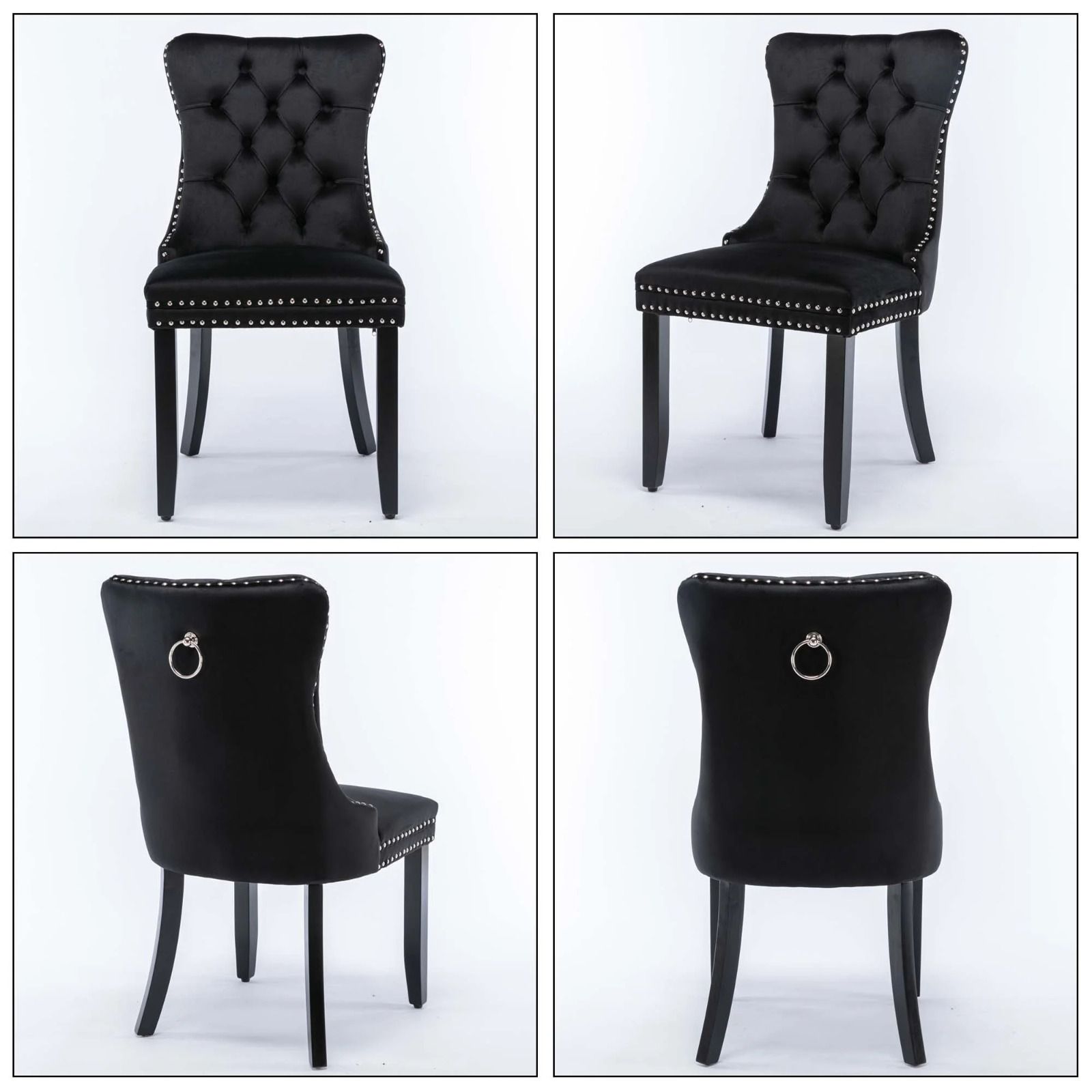 Dining Room Chairs Set of 4, Tufted Velvet Chairs with Wooden Legs, Rivet Trim Pull Ring Large for Kitchen Dining Room Restaurant