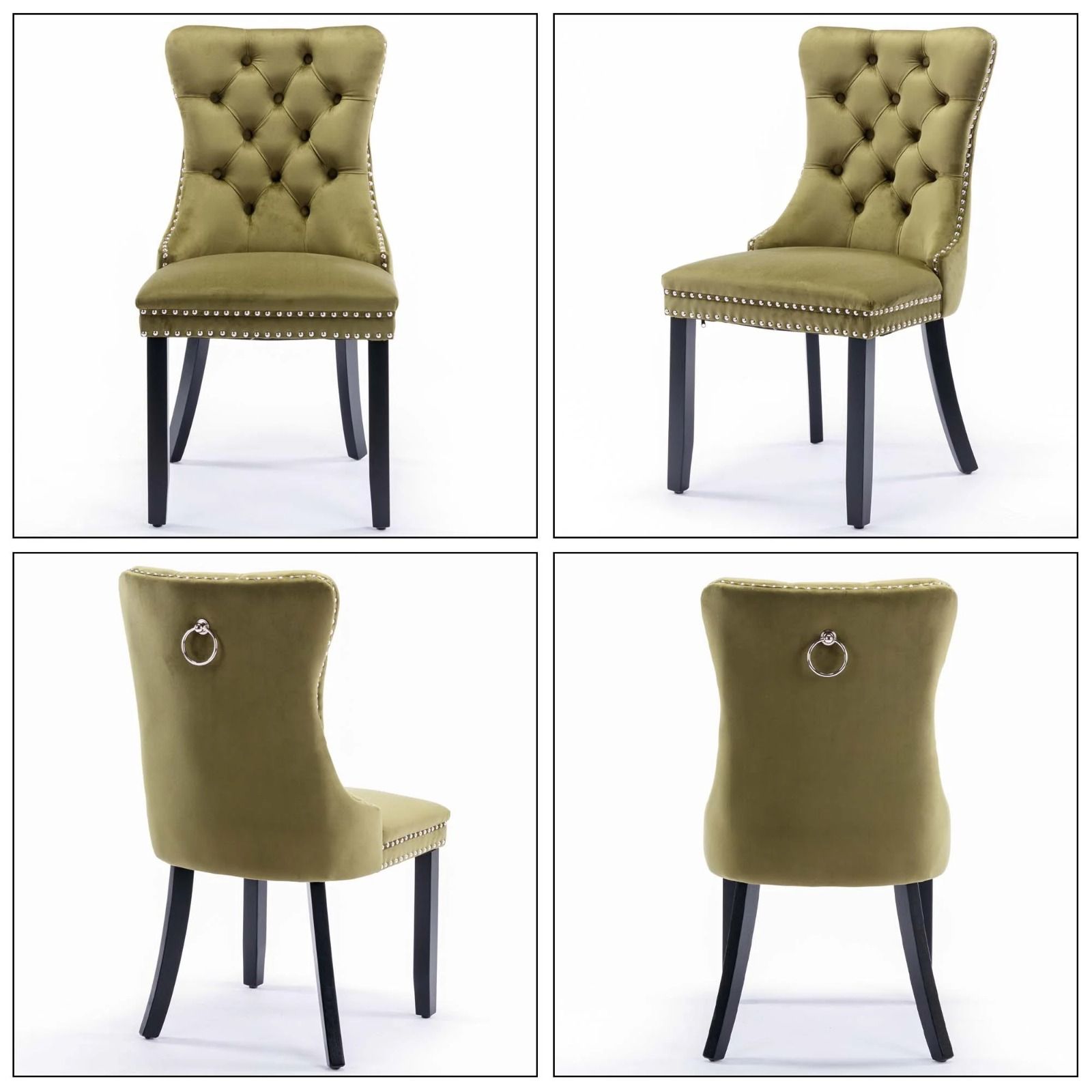 Dining Room Chairs Set of 4, Tufted Velvet Chairs with Wooden Legs, Rivet Trim Pull Ring Large for Kitchen Dining Room Restaurant