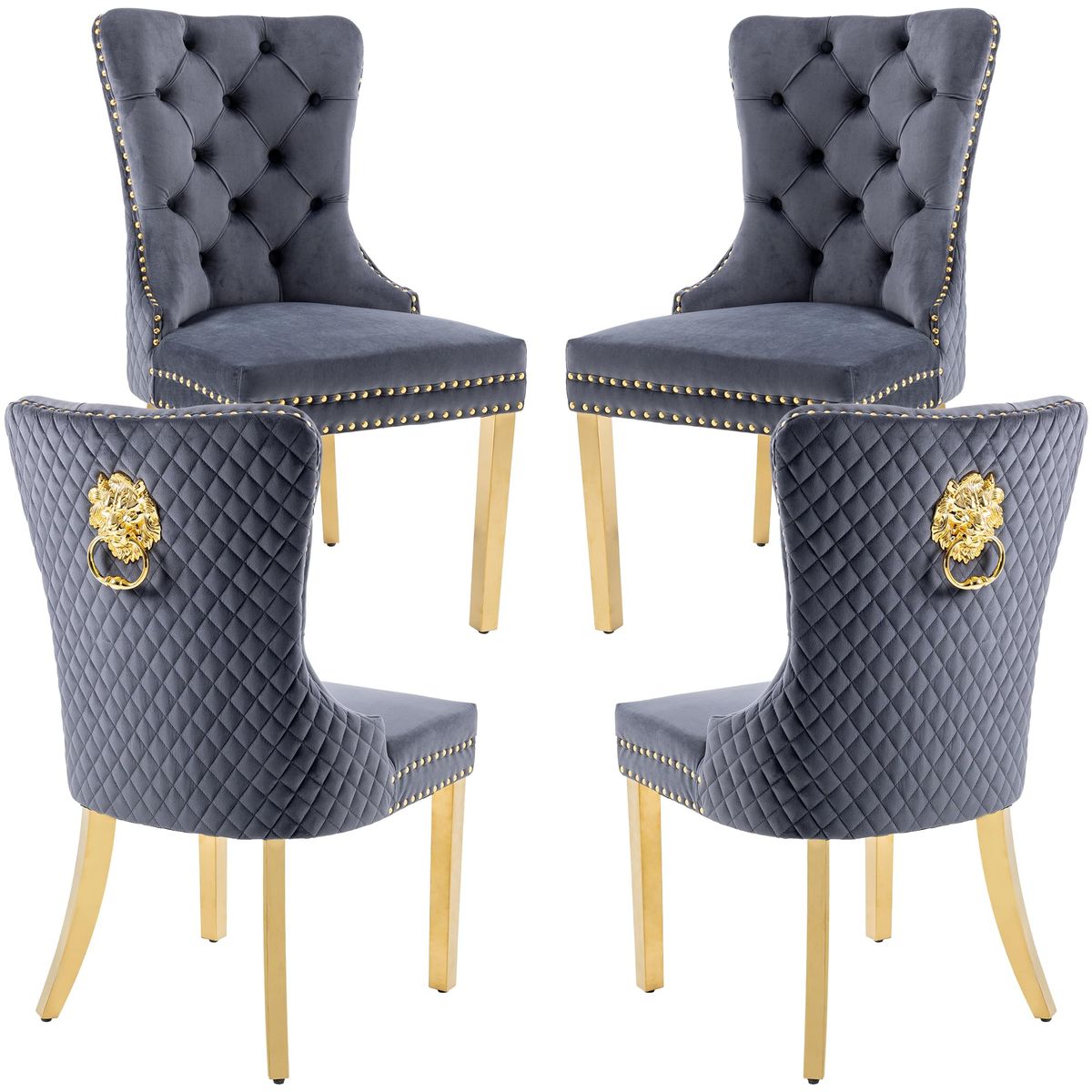 Dining Room Chairs Set of 4, Tufted Velvet Chairs with Wooden Legs, Rivet Trim Pull Ring Large for Kitchen Dining Room Restaurant
