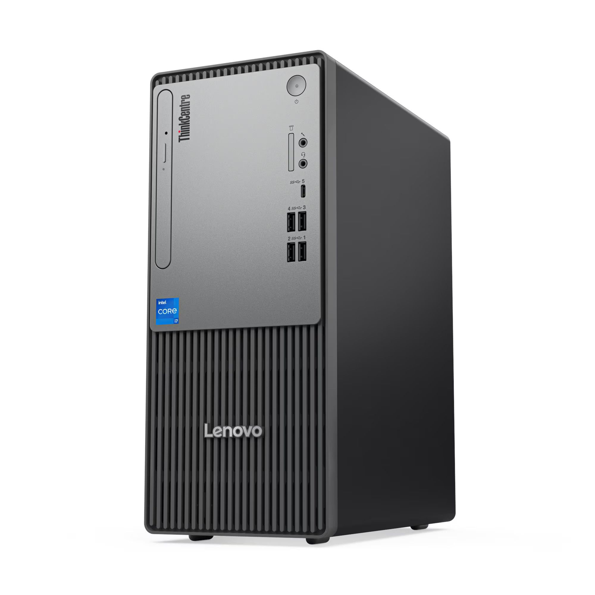 ThinkCentre neo 50t Gen 5
	Up to 14th Gen Intel® Core™ i7-14700
	Up to Windows® 11 Pro
	Up to discrete Intel® Arc™ A310 LP
	Up to 64GB DDR5-5600, two DIMM slots
	Support up to three drives, 1x 3.5" H