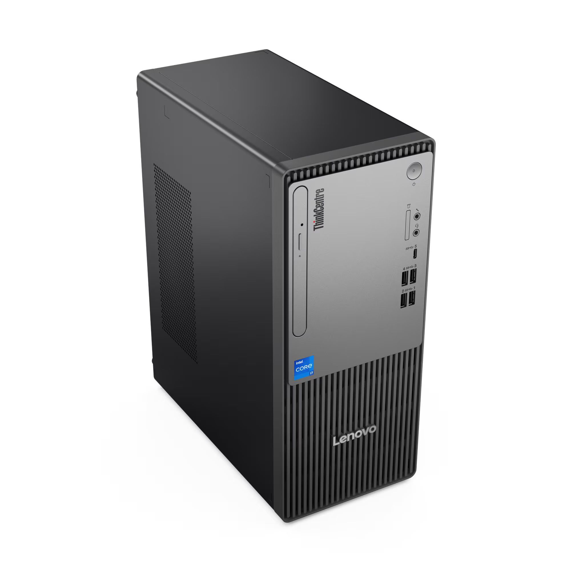 ThinkCentre neo 50t Gen 5
	Up to 14th Gen Intel® Core™ i7-14700
	Up to Windows® 11 Pro
	Up to discrete Intel® Arc™ A310 LP
	Up to 64GB DDR5-5600, two DIMM slots
	Support up to three drives, 1x 3.5" H