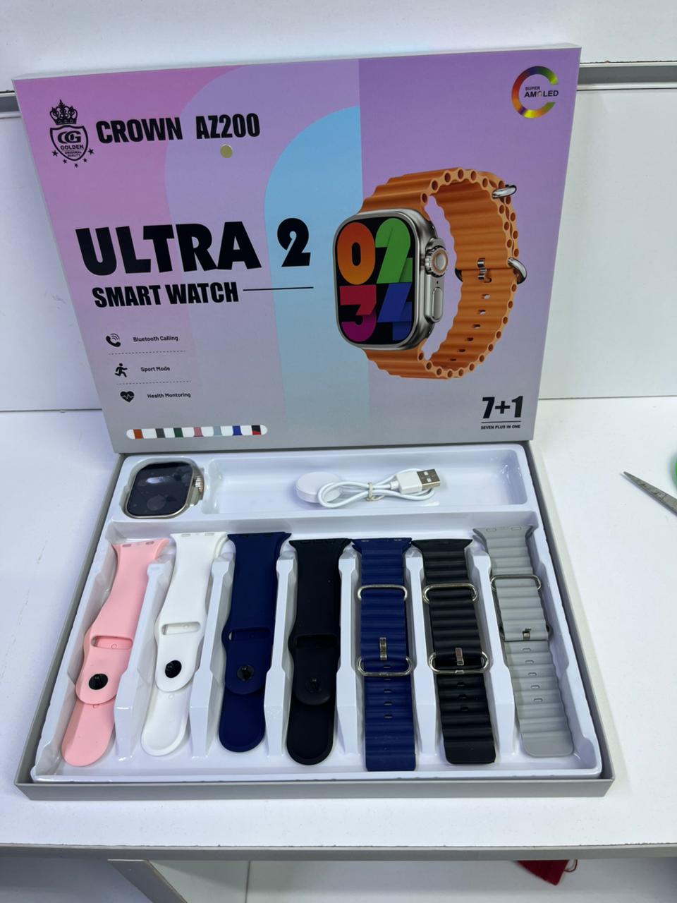 CROWN A200 Ultra 2-Smart Watch- 7 Straps Watch With Earbuds-Smart Watch