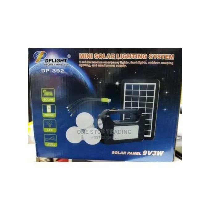Dp Light Dp Mini Solar Lighting System Kit With 3 LED Lights, Solar Panel, Power Cable And Multiple Phone Charger