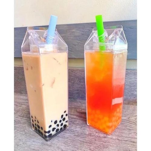 1L Clear Plastic Milk Bottle for Refrigerator Organization, Square No BPA Leakproof Acrylic Fridge Bottle with Tight Duo Lid, Portable Reusable Carton Shaped Juice Bottle