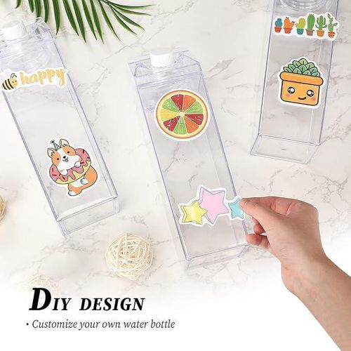 1L Clear Plastic Milk Bottle for Refrigerator Organization, Square No BPA Leakproof Acrylic Fridge Bottle with Tight Duo Lid, Portable Reusable Carton Shaped Juice Bottle