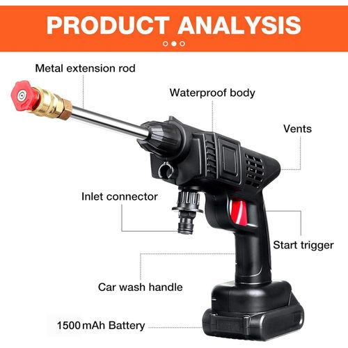 Rechargeable Cordless high Pressure car Washer,, car washing water gun with 6-in-1 Standard Nozzle, horses pipe, 2 Batteries for Car, motorcycle, bike, bicycle,Floor,Wall, garden, equipment,Fence, Pet