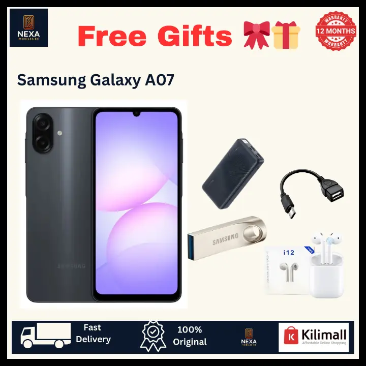 [Free Gifts🔥🔥] Samsung Galaxy A07 128GB+4GB 6.7" Dual SIM PLS LCD 90Hz Display 50MP Rear & 8MP Selfie Camera Fingerprint Unlock 5000mAh Battery 25W Charging IP54 Rated Android Smartphone