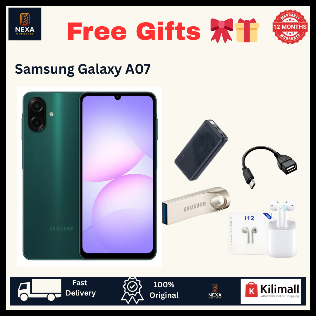 [Free Gifts🔥🔥] Samsung Galaxy A07 128GB+4GB 6.7" Dual SIM PLS LCD 90Hz Display 50MP Rear & 8MP Selfie Camera Fingerprint Unlock 5000mAh Battery 25W Charging IP54 Rated Android Smartphone