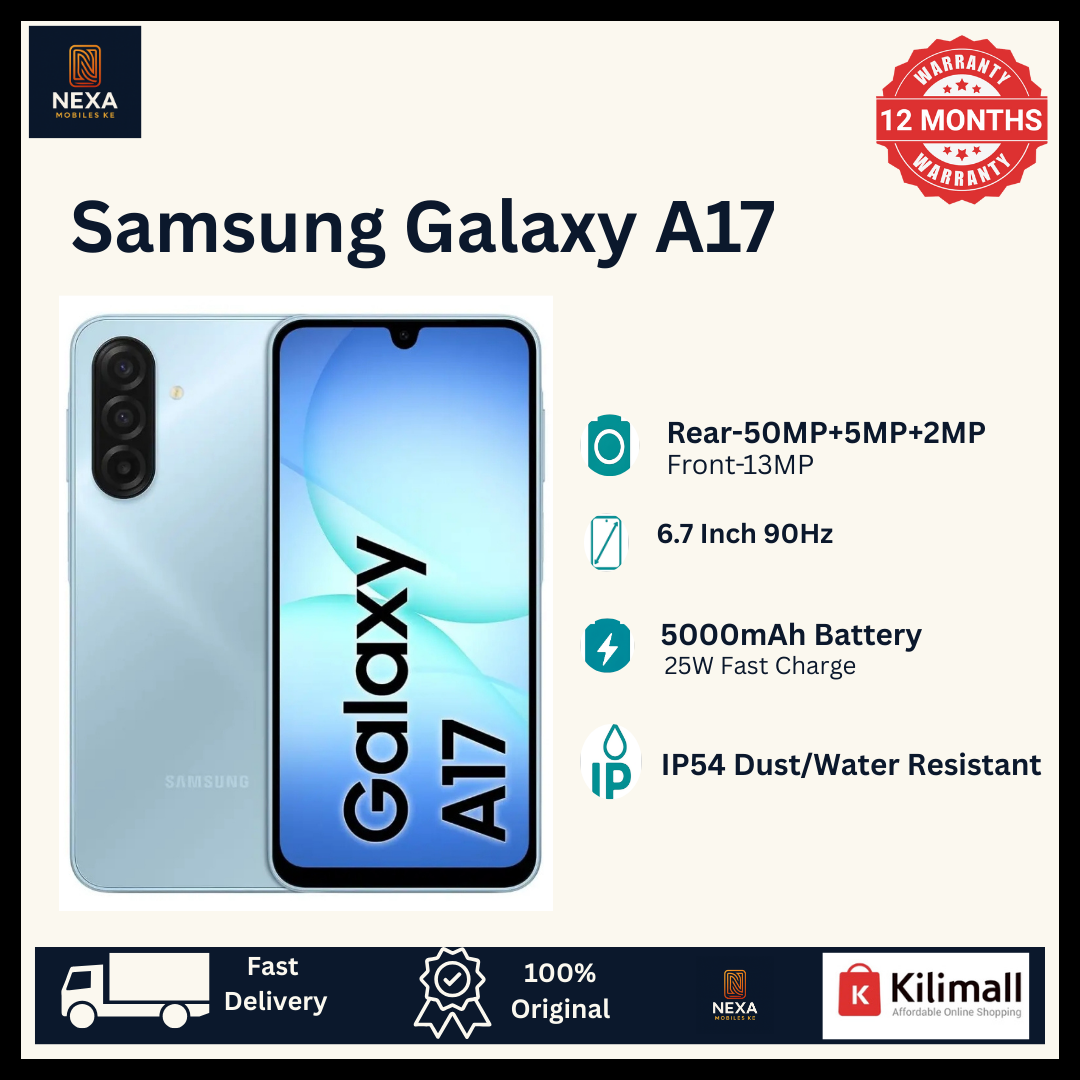 [New Year Deals 🔥🔥] Samsung Galaxy A17 256GB+8GB 6.7" Super AMOLED 90Hz Display Dual SIM (50+5+2)MP Rear 13MP Selfie 5000mAh Battery 25W Charging Fingerprint Unlock IP54 Android 15 AI Smartphone