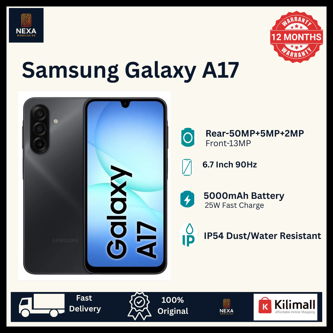 [New Year Deals 🔥🔥] Samsung Galaxy A17 256GB+8GB 6.7" Super AMOLED 90Hz Display Dual SIM (50+5+2)MP Rear 13MP Selfie 5000mAh Battery 25W Charging Fingerprint Unlock IP54 Android 15 AI Smartphone