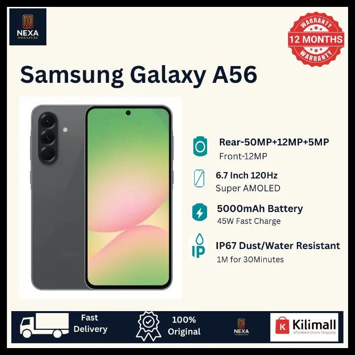 [New Arrival] Samsung Galaxy A56 5G 256GB+8GB 6.7" Super AMOLED 120Hz Display (50+12+5)MP Rear Camera 12MP Selfie 5000mAh Battery 45W Fast Dual SIM/e-SIM On-Screen Fingerprint Galaxy AI Smartphone