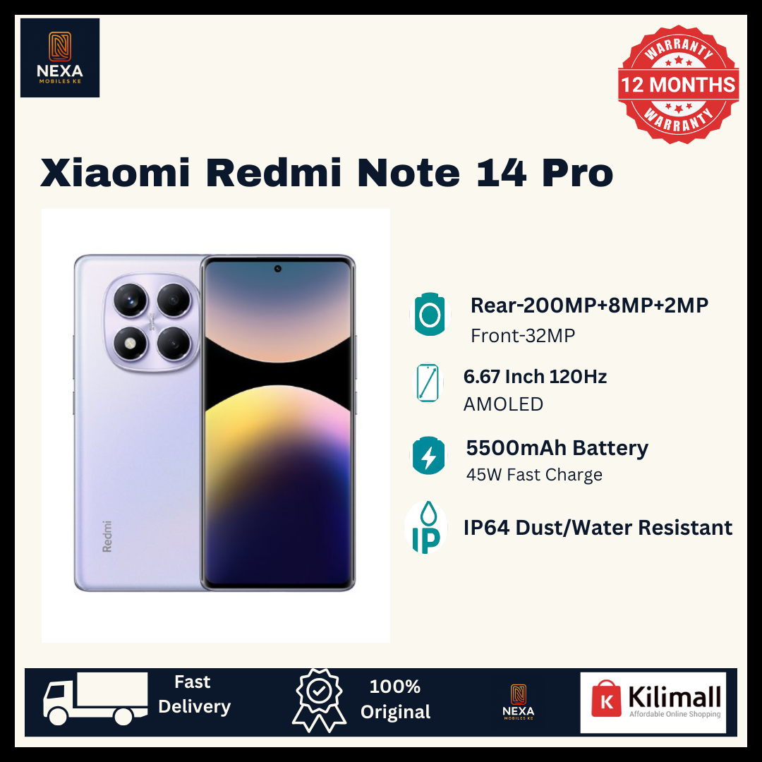 [Limited Offer🔥🔥] XIAOMI Redmi Note 14 Pro 256GB+16(8+8)GB 6.67" 120Hz AMOLED Curved Display (200+8+2)MP Rear Camera 32MP Selfie 5500mAh Battery 45W Dual SIM On-Screen Fingerprint IP64 AI Smartphone